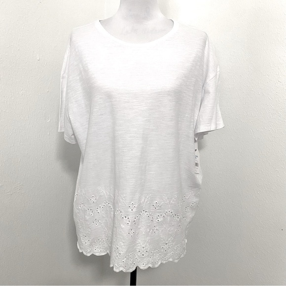 Time and Tru Women's Plus Eyelet T-Shirt White Size XXL (20) Lightweight NWT - Picture 1 of 9